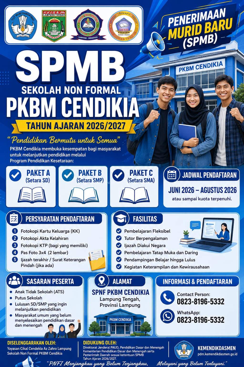 SPMB Tahun Ajaran 20262027 Sekolah Non Formal PKBM Cendikia masih dibuka 